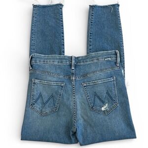 MOTHER Denim High Waisted Looker Ankle Fray Blue Stretch Jeans Womens 28 Distres